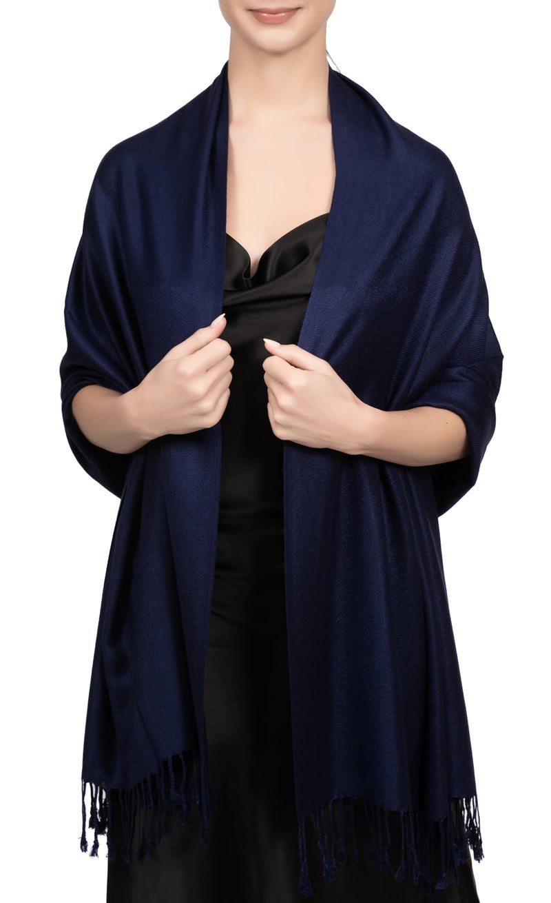Achillea Soft Silky Pashmina Scarf for Women â€“ Shawl Wrap for Evening Dresses, Bridesmaids, Weddings, Everyday Wear (Newport Navy) - Image 1